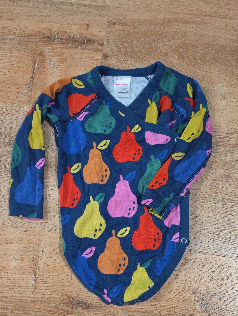 Hanna Andersson Navy Blue Pear-Print Wrap Body Suit 2T
